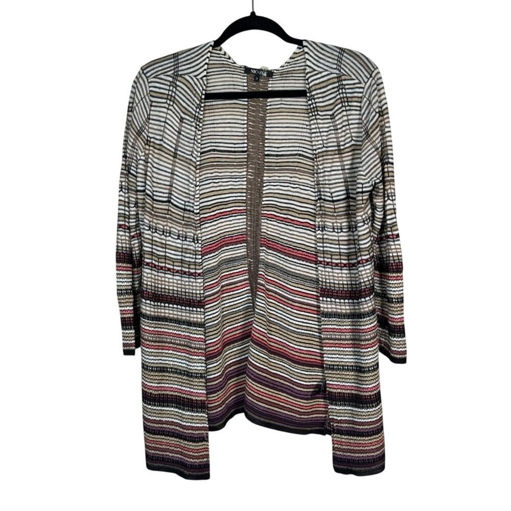 Nic + Zoe Multi Color Knit Cardigan Sweater Womens M Boho Crochet Beachy Summer